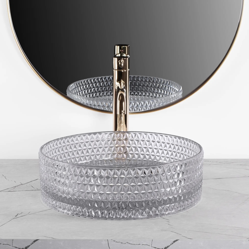 REA-U9615 - Мивка за плот CRISTAL, диаметър 35,5 см, стъкло/сиво