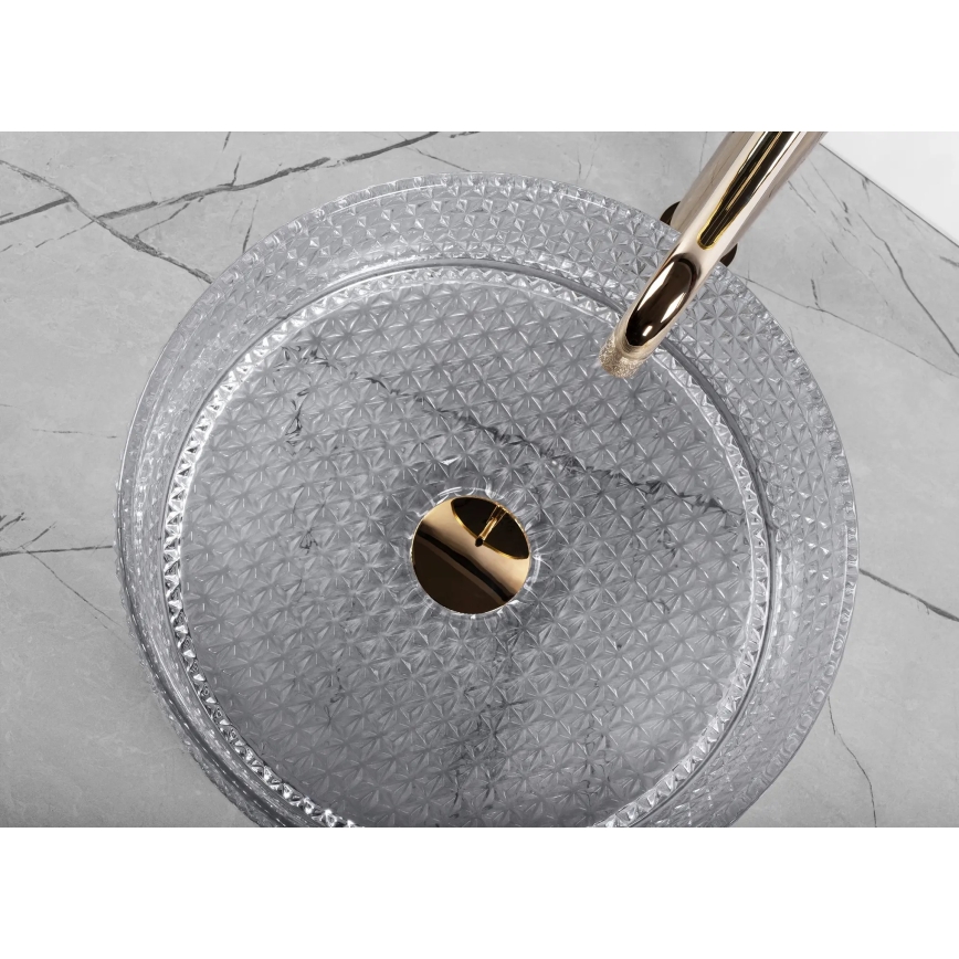 REA-U9615 - Мивка за плот CRISTAL, диаметър 35,5 см, стъкло/сиво