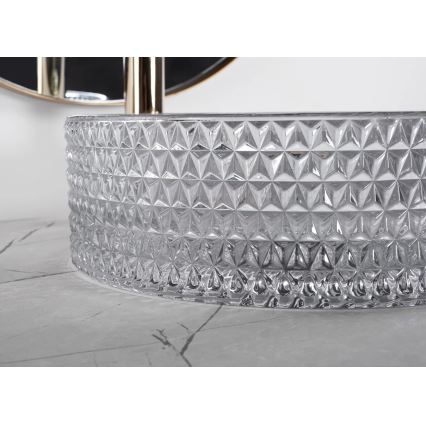 REA-U9615 - Мивка за плот CRISTAL, диаметър 35,5 см, стъкло/сиво
