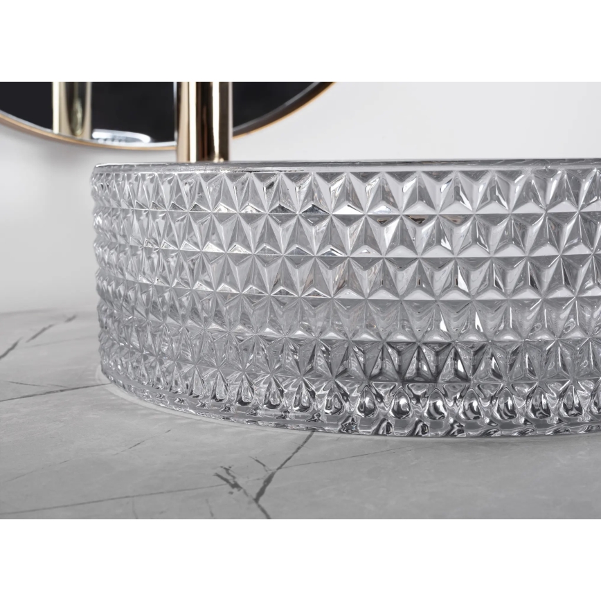 REA-U9615 - Мивка за плот CRISTAL, диаметър 35,5 см, стъкло/сиво