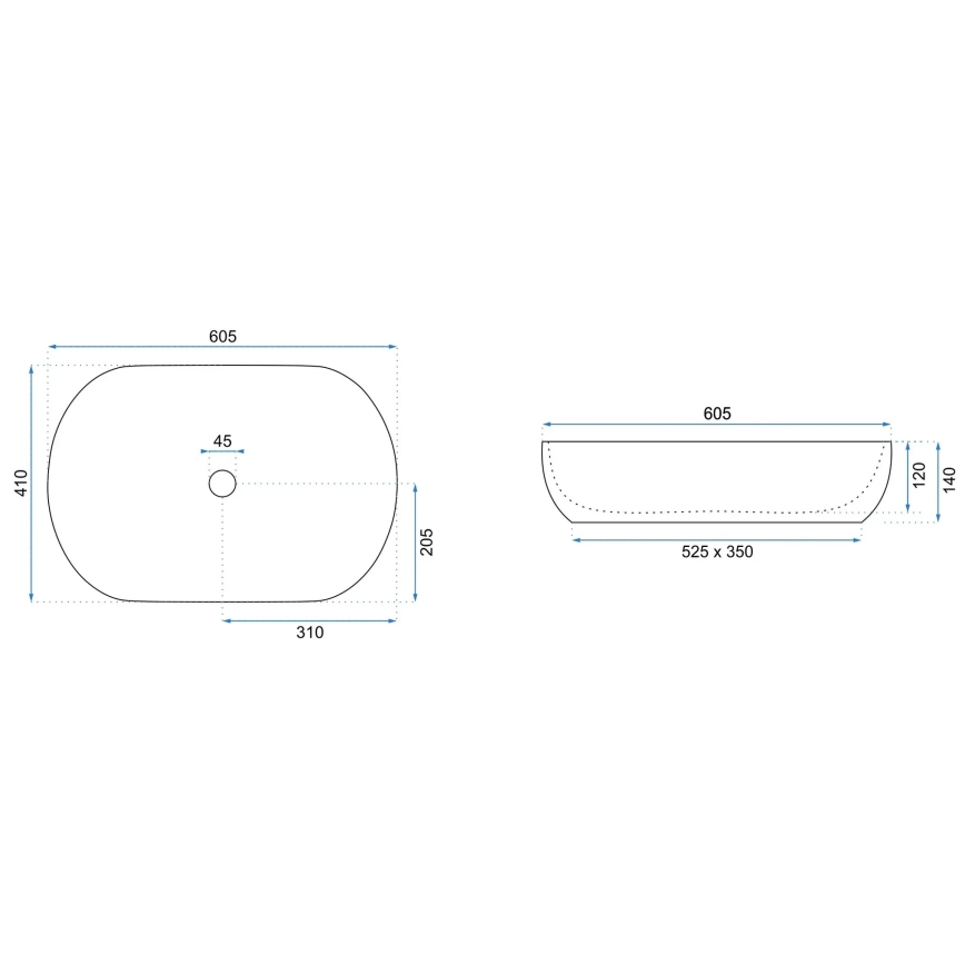 REA-U9653 - Мивка за плот CLEO 41x60,5 см керамична/матова бяла