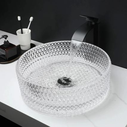 REA-U9670 - Мивка за плот CRISTAL Ø 35,5 см стъкло/прозрачно