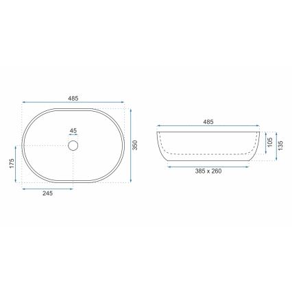 REA-U9889 - Мивка за плот LARA 35x48,5 см керамика/сива/имитация на камък