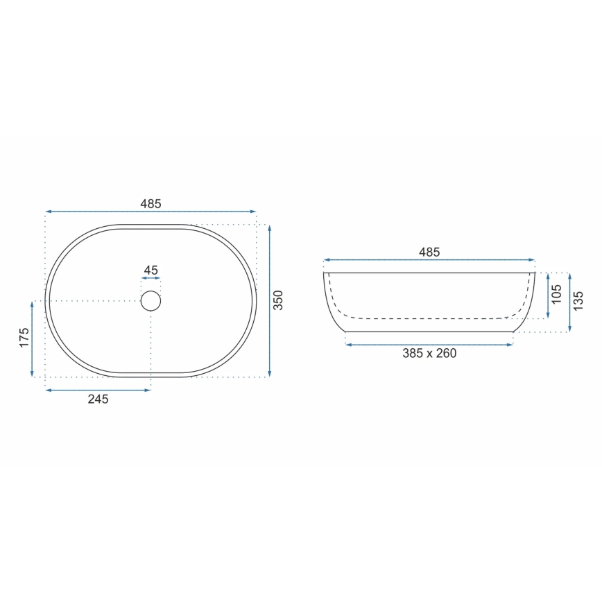 REA-U9889 - Мивка за плот LARA 35x48,5 см керамика/сива/имитация на камък