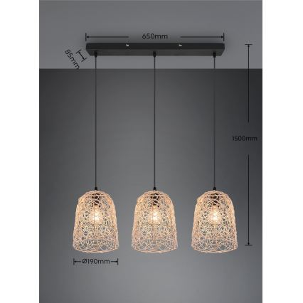 Reality - Полилей на кабел LOVIS 3xE27/40W/230V, черен