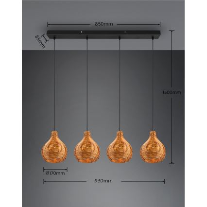 Reality - Полилей на кабел SPROUT 3xE14/40W/230V кафяв/ратан