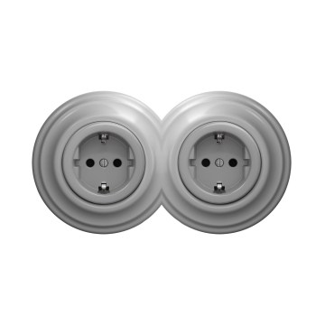 Reblig - Двойна ретро битова розетка с рамка SCHUKO 230V сива