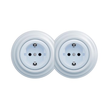 Reblig - Двойна ретро домашна розетка с рамка SCHUKO 230V синя