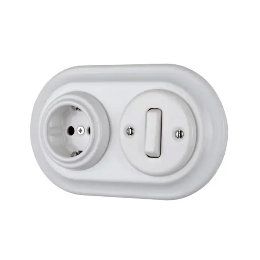 Reblig - Порцеланова ретро стенна розетка без рамка SCHUKO 250V/16A бяла