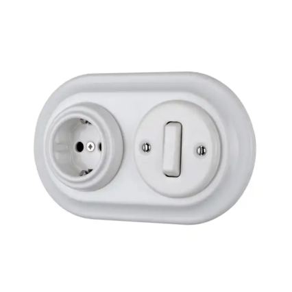 Reblig - Порцеланов ретро контакт за вътрешен монтаж без рамка 250V/16A бял