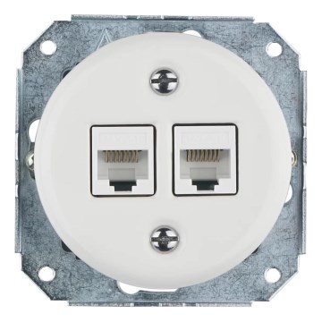 Reblig - Порцеланова ретро Ethernet розетка без рамка 2x CAT.5E бяла