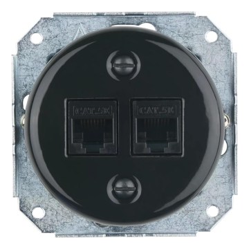 Reblig - Порцеланова ретро Ethernet розетка без рамка, 2x CAT.5E, черна