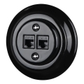Reblig - Порцеланова ретро Ethernet розетка с рамка, 2x CAT.5E, черна