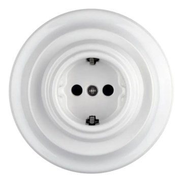 Reblig - Порцеланова ретро стенна контактна розетка с рамка SCHUKO 250V/16A бяла