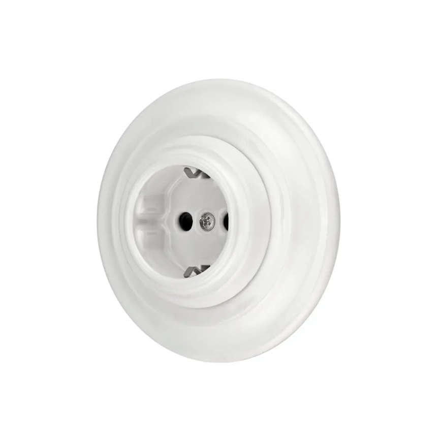 Reblig - Порцеланова ретро розетка с рамка SCHUKO 250V/16A бяла