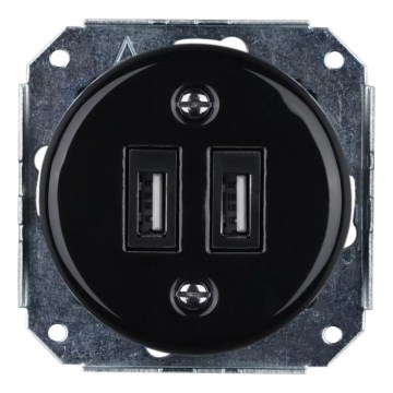 Reblig - Порцеланова ретро USB захранваща розетка без рамка 2x USB-A черна