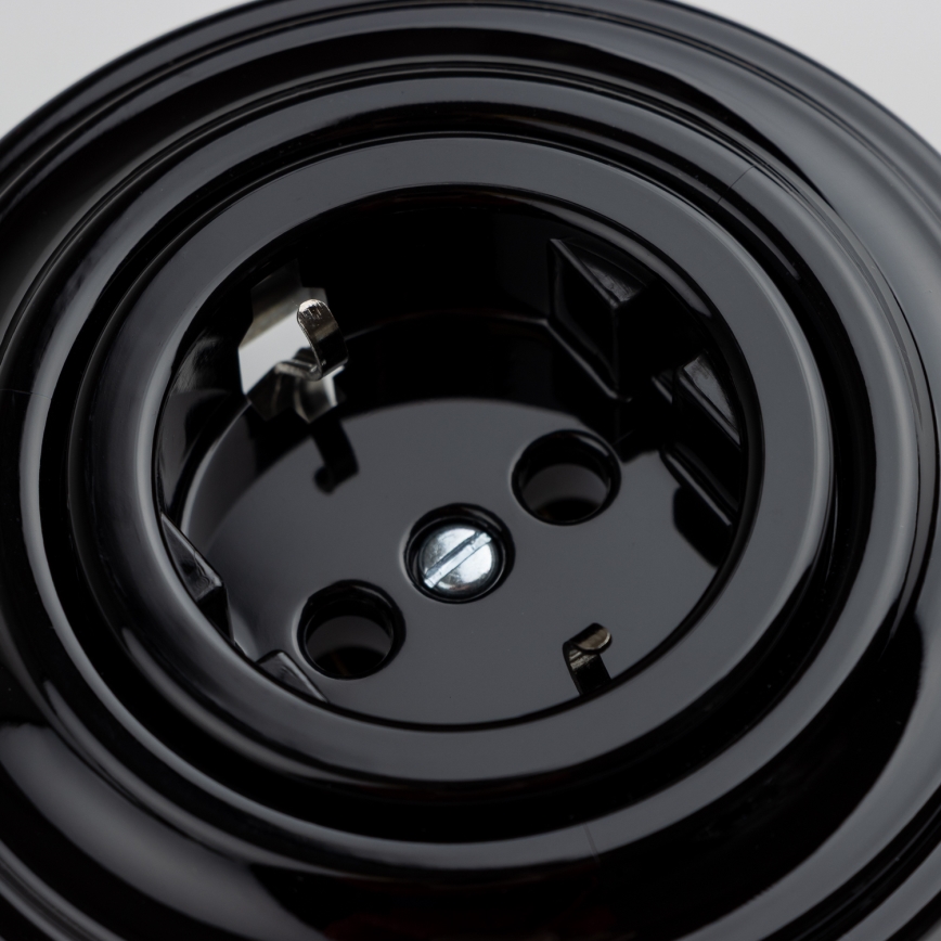 Reblig - Ретро битов контакт с рамка SCHUKO 230V/16A, черен