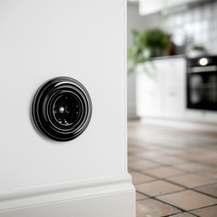 Reblig - Ретро битов контакт с рамка SCHUKO 230V/16A, черен