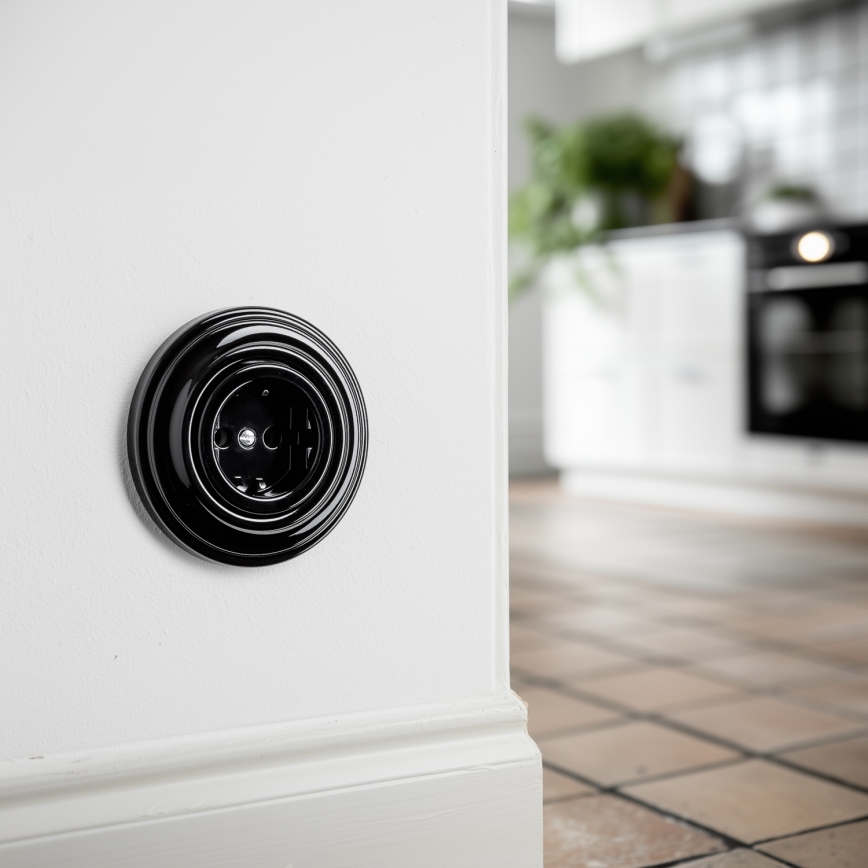 Reblig - Ретро битов контакт с рамка SCHUKO 230V/16A, черен