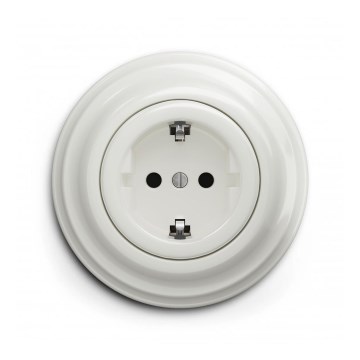 Reblig - Ретро домашен контакт с рамка SCHUKO 230V/16A, керамичен, бял