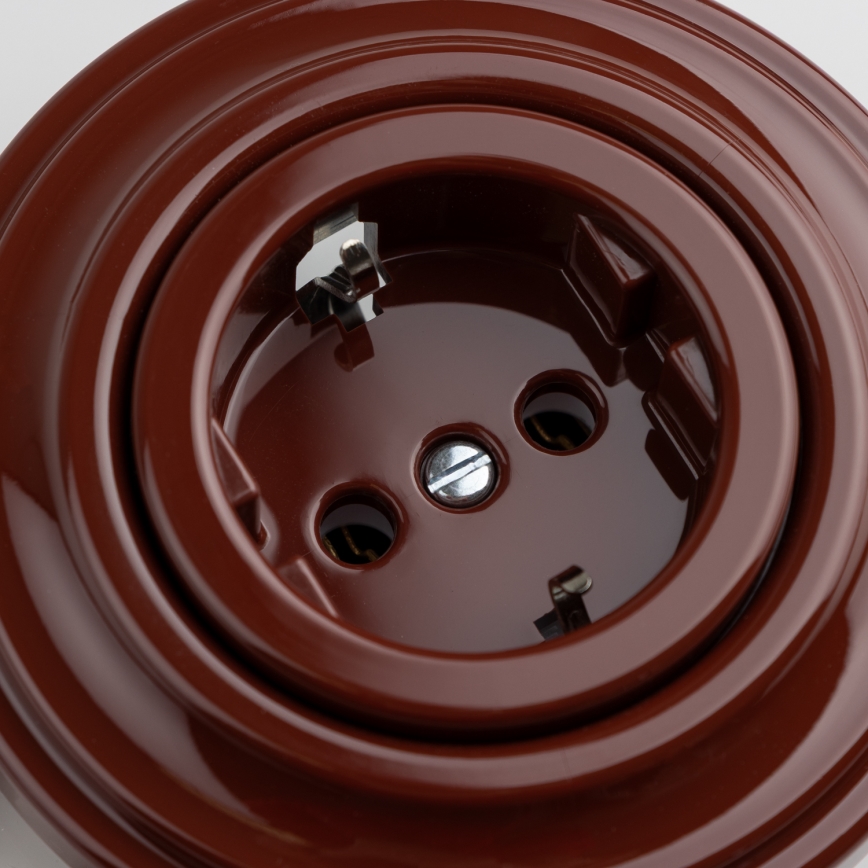 Reblig - Ретро домашна розетка с рамка SCHUKO 230V/16A, кафява
