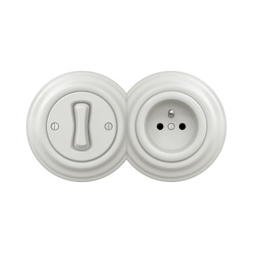 Reblig - Retro еднополюсен ключ č. 1 и розетка 230V с керамична бяла рамка