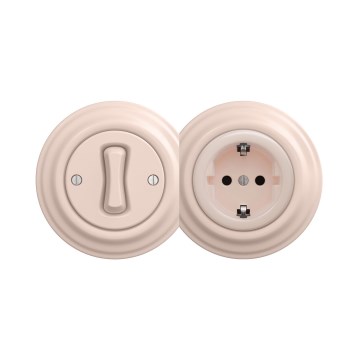 Reblig - Ретро еднополюсен ключ № 1 и SCHUKO розетка 230V с рамка в старо-розов цвят