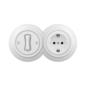 Reblig - Ретро еднополюсен ключ № 1 и SCHUKO розетка 230V със снежнобяла рамка
