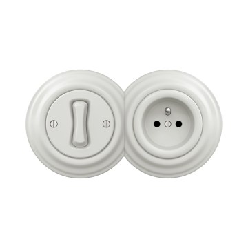 Reblig - Retro еднополюсен ключ № 1 и контакт 230 V с бяла керамична рамка