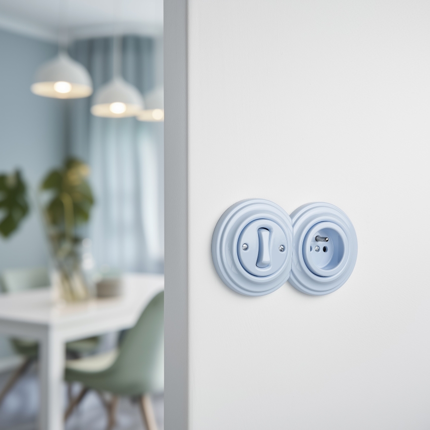 Reblig - Ретро еднополюсен ключ №1 и розетка 230 V с рамка в синьо