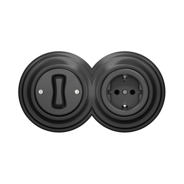 Reblig-Retro еднополюсен ключ №1 и SCHUKO розетка 230 V с антрацитова рамка