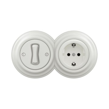 Reblig - Ретро еднополюсен ключ №1 и SCHUKO розетка 230V с бяла керамична рамка