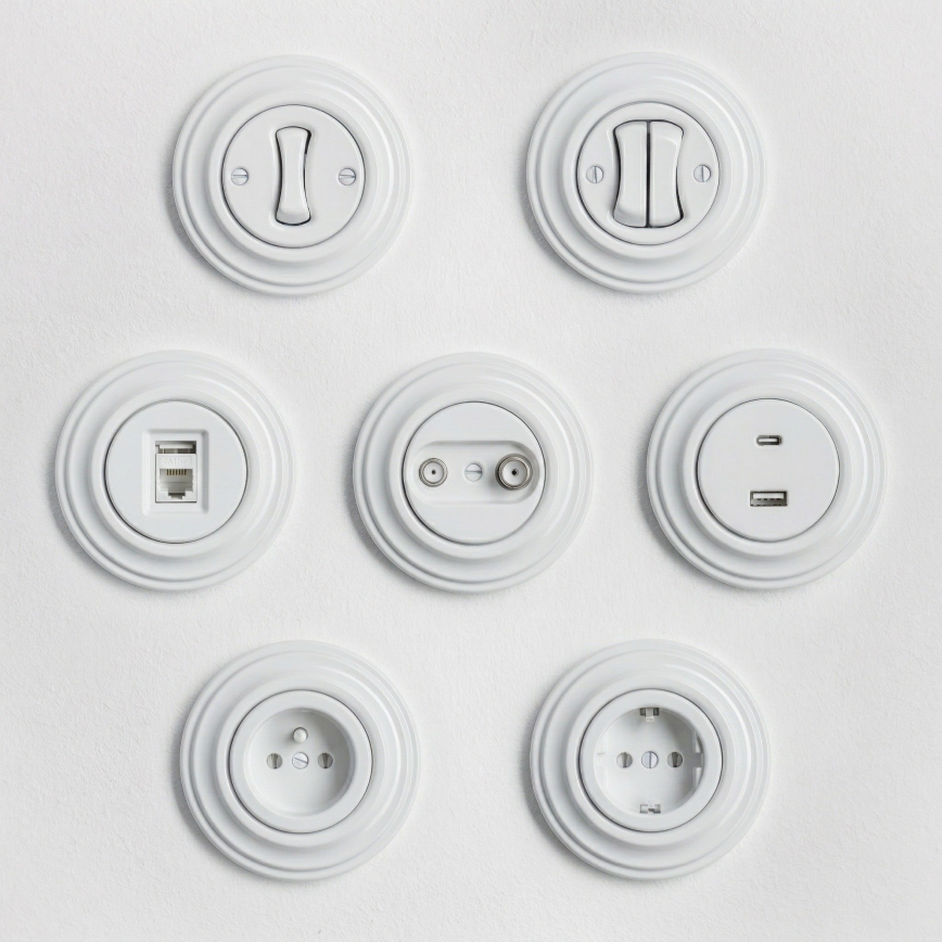 Reblig - Ретро настенен контакт с рамка 230 V, снежнобял
