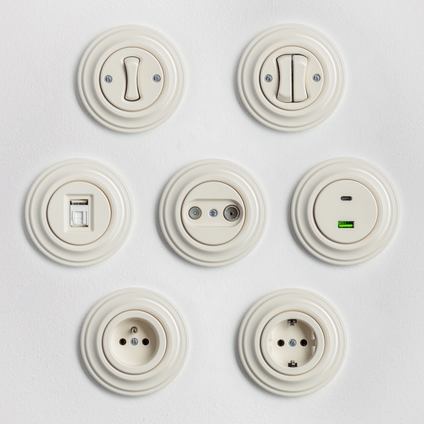 Reblig - ретро розетка за дома с рамка 230V бежова