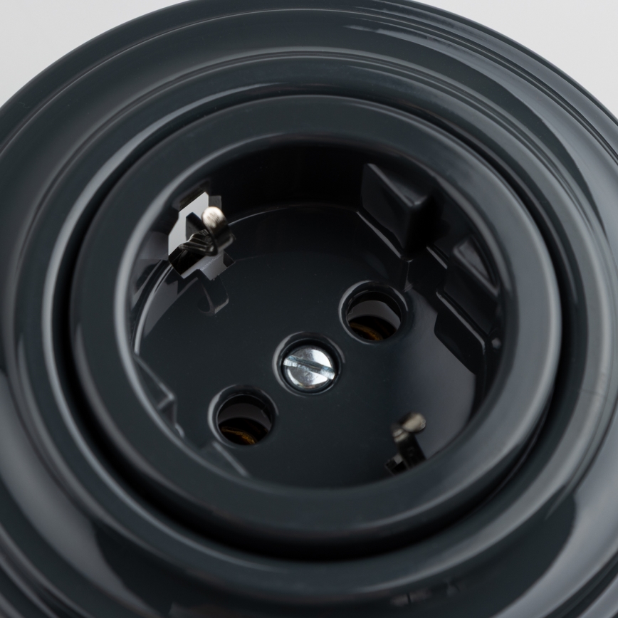 Reblig - ретро стенен контакт с рамка SCHUKO 230V/16A, антрацит