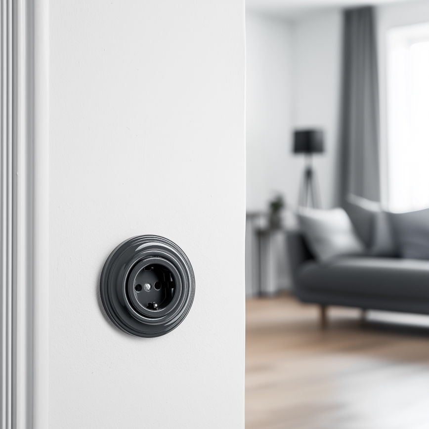 Reblig - ретро стенен контакт с рамка SCHUKO 230V/16A, антрацит