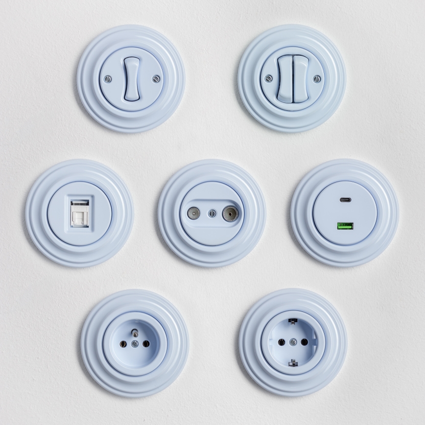 Reblig - Ретро стенна розетка с рамка SCHUKO 230V/16A синя