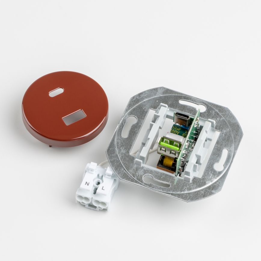 Reblig - ретро USB розетка A+C с кафява рамка