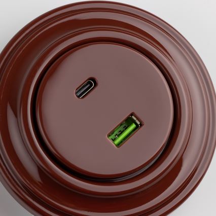 Reblig - ретро USB розетка A+C с кафява рамка