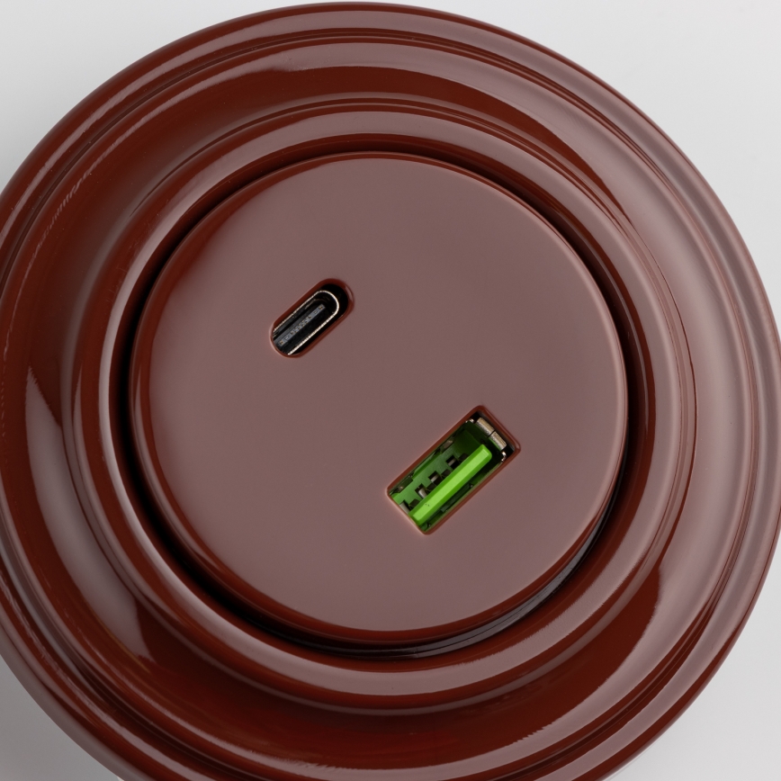 Reblig - ретро USB розетка A+C с кафява рамка