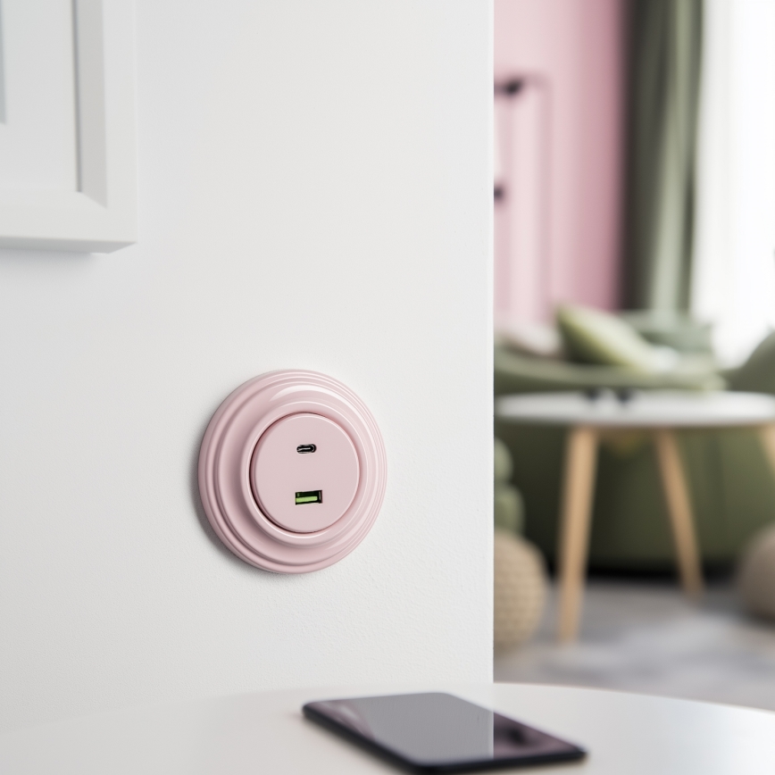Reblig - Ретро USB контакт A+C с рамка старо-розово