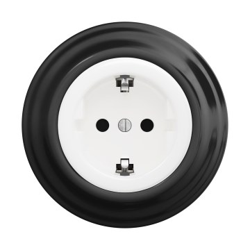 Reblig - Ретро контакт SCHUKO за дома с рамка, 230V/16A, снежно бял/черен
