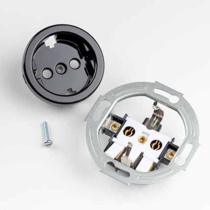 Reblig - Тройна ретро домашна розетка с рамка SCHUKO 230V, черна