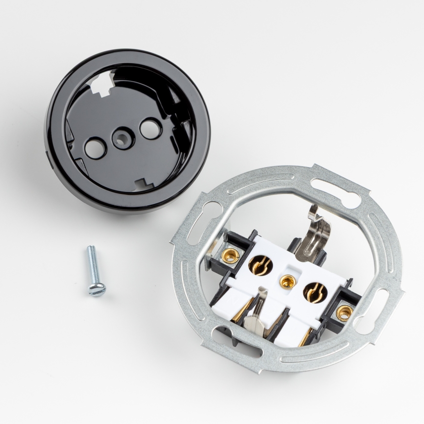 Reblig - Тройна ретро домашна розетка с рамка SCHUKO 230V, черна