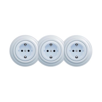 Reblig - Тройна ретро домашна розетка с рамка SCHUKO 230V, синя