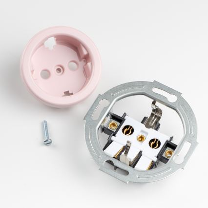 Reblig - Тройна ретро домашна розетка SCHUKO 230V с рамка, старо розово