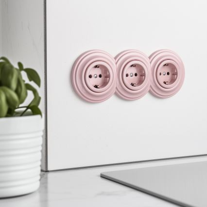 Reblig - Тройна ретро домашна розетка SCHUKO 230V с рамка, старо розово