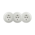 Reblig - Тройна ретро електрическа розетка за дома със SCHUKO рамка, 230 V, в бял керамичен корпус