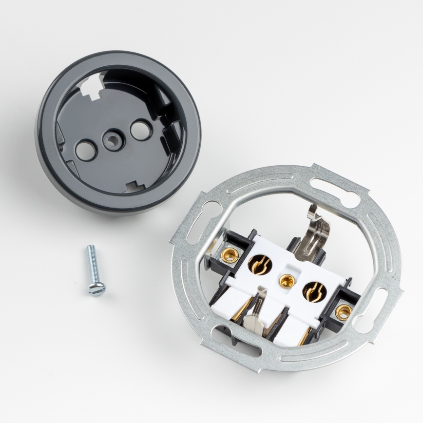 Reblig - Тройна ретро контактна розетка за дома с рамка SCHUKO 230V, антрацит