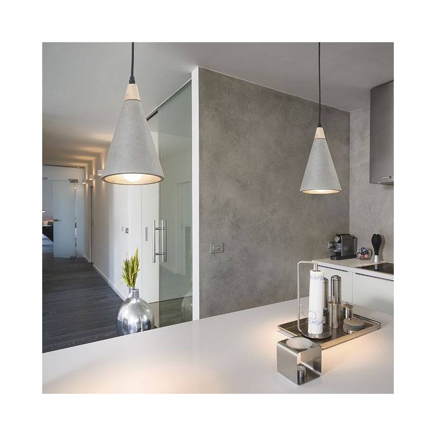 RED - Design Rendl - R12380 - Висящ полилей HEIDI 1xE27/28W/230V бетон/дърво